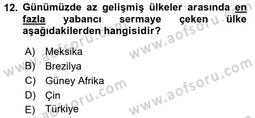 Uluslararası İktisat Teorisi Dersi 2018 - 2019 Yılı Yaz Okulu Sınav Soruları 12. Soru