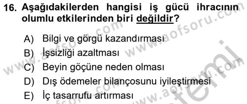 Uluslararası İktisat Teorisi Dersi 2018 - 2019 Yılı Yaz Okulu Sınav Soruları 16. Soru
