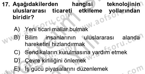 Uluslararası İktisat Teorisi Dersi 2018 - 2019 Yılı Yaz Okulu Sınav Soruları 17. Soru