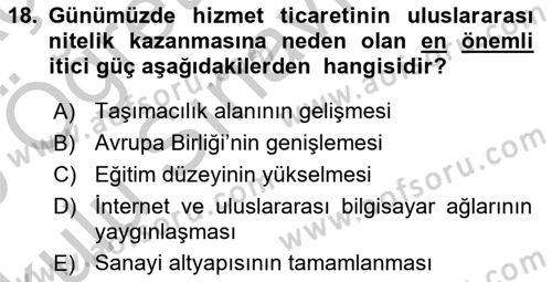 Uluslararası İktisat Teorisi Dersi 2018 - 2019 Yılı Yaz Okulu Sınav Soruları 18. Soru