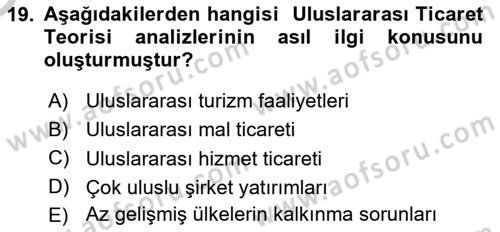 Uluslararası İktisat Teorisi Dersi 2018 - 2019 Yılı Yaz Okulu Sınav Soruları 19. Soru