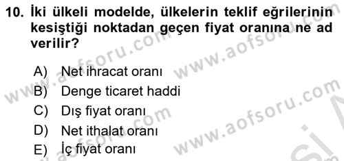 Uluslararası İktisat Teorisi Dersi 2019 - 2020 Yılı (Vize) Ara Sınav Soruları 10. Soru