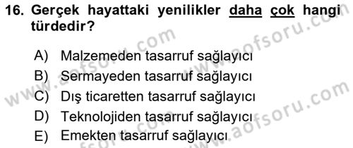 Uluslararası İktisat Teorisi Dersi Ara Sınavı Deneme Sınav Soruları 16. Soru