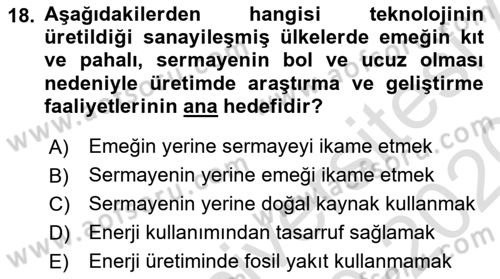 Uluslararası İktisat Teorisi Dersi Ara Sınavı Deneme Sınav Soruları 18. Soru