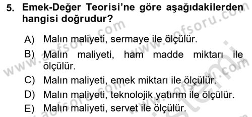 Uluslararası İktisat Teorisi Dersi 2019 - 2020 Yılı (Vize) Ara Sınav Soruları 5. Soru
