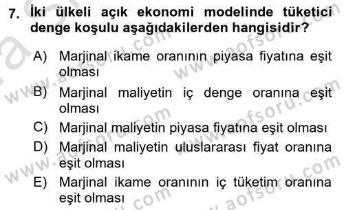Uluslararası İktisat Teorisi Dersi Ara Sınavı Deneme Sınav Soruları 7. Soru