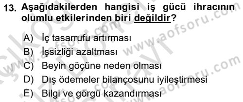 Uluslararası İktisat Teorisi Dersi 2019 - 2020 Yılı (Final) Dönem Sonu Sınav Soruları 13. Soru