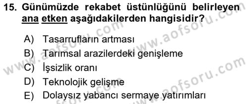 Uluslararası İktisat Teorisi Dersi 2019 - 2020 Yılı (Final) Dönem Sonu Sınav Soruları 15. Soru