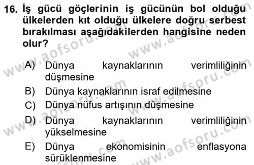 Uluslararası İktisat Teorisi Dersi 2019 - 2020 Yılı (Final) Dönem Sonu Sınav Soruları 16. Soru