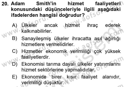 Uluslararası İktisat Teorisi Dersi 2019 - 2020 Yılı (Final) Dönem Sonu Sınav Soruları 20. Soru