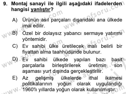 Uluslararası İktisat Teorisi Dersi 2019 - 2020 Yılı (Final) Dönem Sonu Sınav Soruları 9. Soru