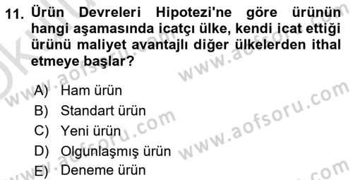 Uluslararası İktisat Teorisi Dersi 2020 - 2021 Yılı Yaz Okulu Sınav Soruları 11. Soru