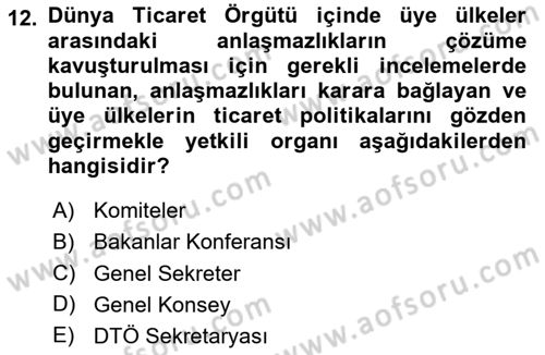 Uluslararası İktisat Teorisi Dersi 2020 - 2021 Yılı Yaz Okulu Sınav Soruları 12. Soru
