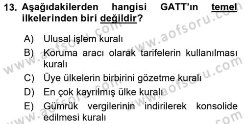 Uluslararası İktisat Teorisi Dersi 2020 - 2021 Yılı Yaz Okulu Sınav Soruları 13. Soru