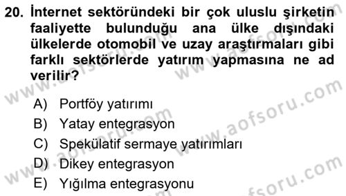 Uluslararası İktisat Teorisi Dersi 2020 - 2021 Yılı Yaz Okulu Sınav Soruları 20. Soru