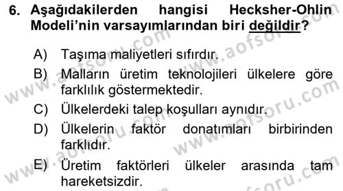 Uluslararası İktisat Teorisi Dersi 2020 - 2021 Yılı Yaz Okulu Sınav Soruları 6. Soru