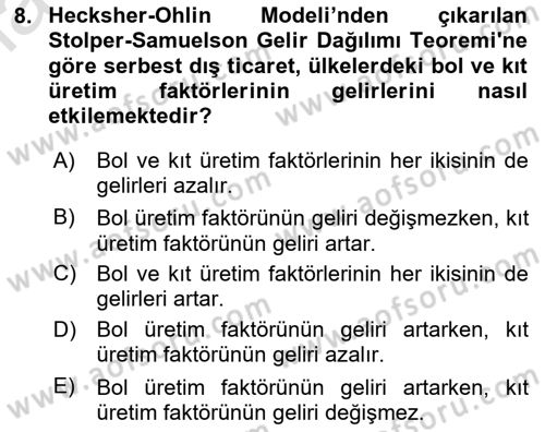 Uluslararası İktisat Teorisi Dersi 2020 - 2021 Yılı Yaz Okulu Sınav Soruları 8. Soru