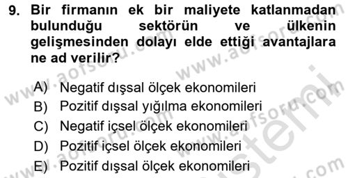 Uluslararası İktisat Teorisi Dersi 2020 - 2021 Yılı Yaz Okulu Sınav Soruları 9. Soru