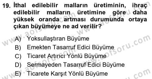 Uluslararası İktisat Teorisi Dersi Ara Sınavı Deneme Sınav Soruları 19. Soru
