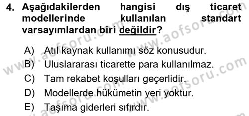 Uluslararası İktisat Teorisi Dersi 2021 - 2022 Yılı (Vize) Ara Sınav Soruları 4. Soru