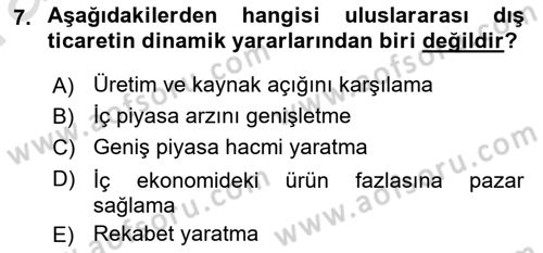 Uluslararası İktisat Teorisi Dersi Ara Sınavı Deneme Sınav Soruları 7. Soru