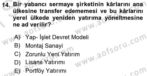 Uluslararası İktisat Teorisi Dersi 2021 - 2022 Yılı (Final) Dönem Sonu Sınav Soruları 14. Soru