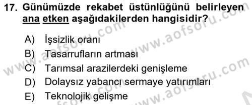 Uluslararası İktisat Teorisi Dersi 2021 - 2022 Yılı (Final) Dönem Sonu Sınav Soruları 17. Soru
