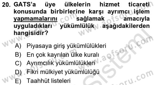 Uluslararası İktisat Teorisi Dersi 2021 - 2022 Yılı (Final) Dönem Sonu Sınav Soruları 20. Soru