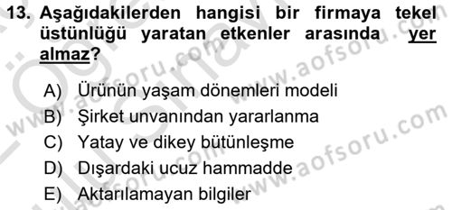 Uluslararası İktisat Teorisi Dersi 2021 - 2022 Yılı Yaz Okulu Sınav Soruları 13. Soru
