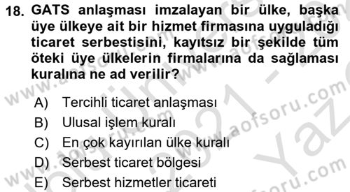 Uluslararası İktisat Teorisi Dersi 2021 - 2022 Yılı Yaz Okulu Sınav Soruları 18. Soru