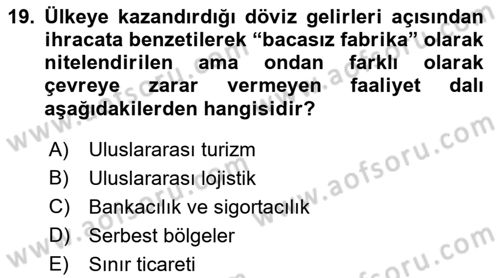 Uluslararası İktisat Teorisi Dersi 2021 - 2022 Yılı Yaz Okulu Sınav Soruları 19. Soru