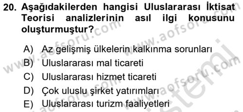 Uluslararası İktisat Teorisi Dersi 2021 - 2022 Yılı Yaz Okulu Sınav Soruları 20. Soru