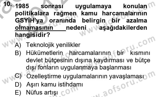 Kamu Ekonomisi 1 Dersi 2012 - 2013 Yılı (Vize) Ara Sınav Soruları 10. Soru