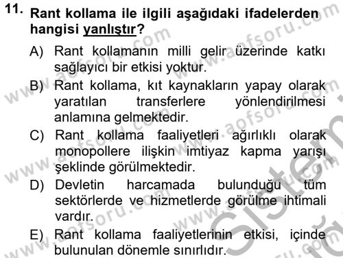 Kamu Ekonomisi 1 Dersi 2012 - 2013 Yılı (Vize) Ara Sınav Soruları 11. Soru