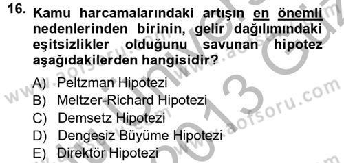 Kamu Ekonomisi 1 Dersi 2012 - 2013 Yılı (Vize) Ara Sınav Soruları 16. Soru