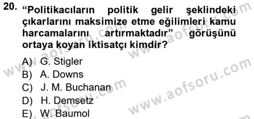 Kamu Ekonomisi 1 Dersi 2012 - 2013 Yılı (Vize) Ara Sınav Soruları 20. Soru