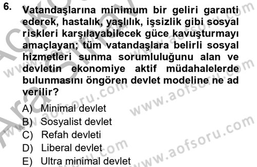 Kamu Ekonomisi 1 Dersi 2012 - 2013 Yılı (Vize) Ara Sınav Soruları 6. Soru