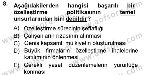 Kamu Ekonomisi 1 Dersi 2012 - 2013 Yılı (Vize) Ara Sınav Soruları 8. Soru