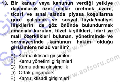 Kamu Ekonomisi 1 Dersi 2012 - 2013 Yılı (Final) Dönem Sonu Sınav Soruları 13. Soru