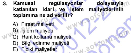 Kamu Ekonomisi 1 Dersi 2012 - 2013 Yılı (Final) Dönem Sonu Sınav Soruları 3. Soru