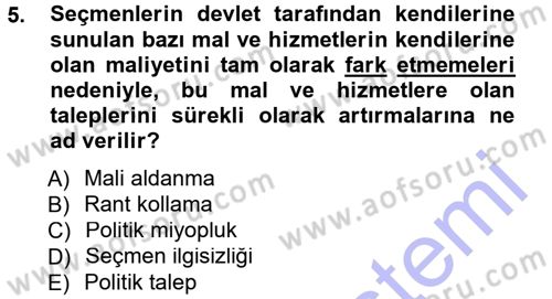 Kamu Ekonomisi 1 Dersi 2012 - 2013 Yılı (Final) Dönem Sonu Sınav Soruları 5. Soru