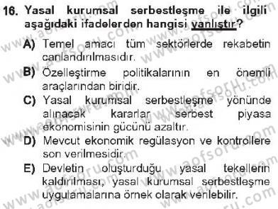 Kamu Ekonomisi 1 Dersi 2012 - 2013 Yılı Tek Ders Sınav Soruları 16. Soru
