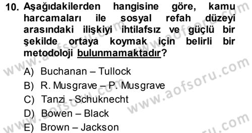 Kamu Ekonomisi 1 Dersi 2013 - 2014 Yılı (Vize) Ara Sınav Soruları 10. Soru