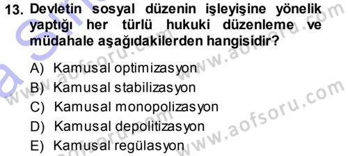 Kamu Ekonomisi 1 Dersi 2013 - 2014 Yılı (Vize) Ara Sınav Soruları 13. Soru