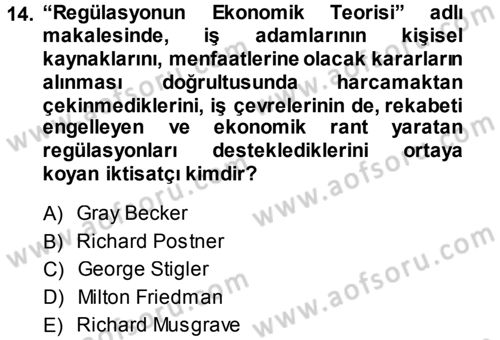 Kamu Ekonomisi 1 Dersi 2013 - 2014 Yılı (Vize) Ara Sınav Soruları 14. Soru