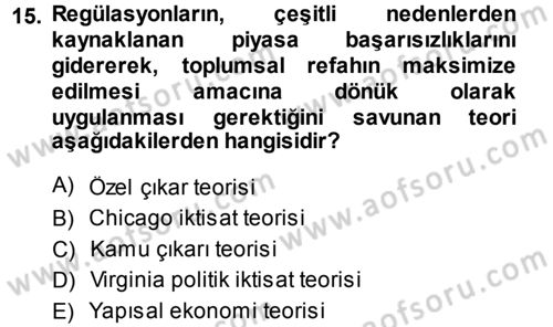 Kamu Ekonomisi 1 Dersi 2013 - 2014 Yılı (Vize) Ara Sınav Soruları 15. Soru