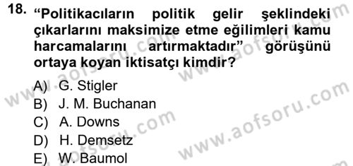 Kamu Ekonomisi 1 Dersi 2013 - 2014 Yılı (Vize) Ara Sınav Soruları 18. Soru