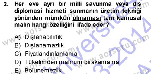 Kamu Ekonomisi 1 Dersi 2013 - 2014 Yılı (Vize) Ara Sınav Soruları 2. Soru