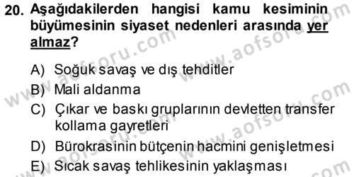 Kamu Ekonomisi 1 Dersi 2013 - 2014 Yılı (Vize) Ara Sınav Soruları 20. Soru