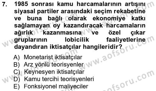 Kamu Ekonomisi 1 Dersi 2013 - 2014 Yılı (Vize) Ara Sınav Soruları 7. Soru